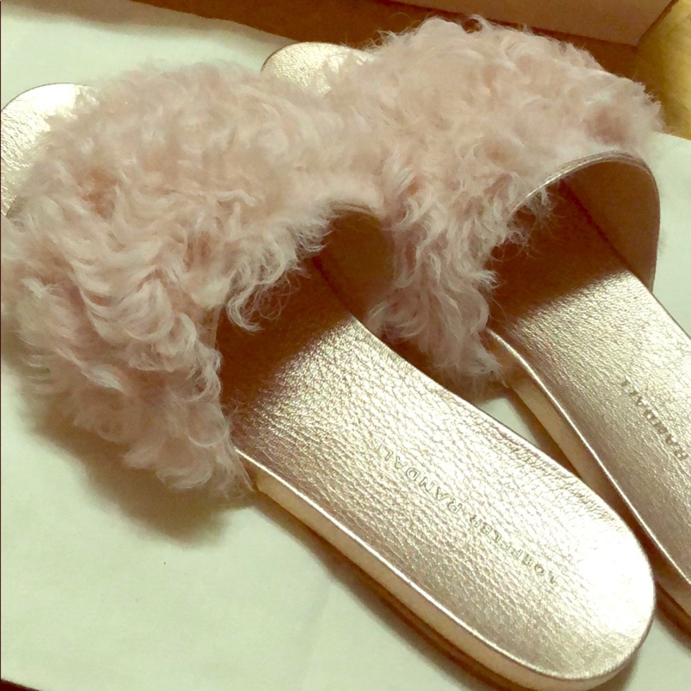 Loeffler Randall shearling pink sandals